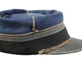 a blue hat with a black band on it