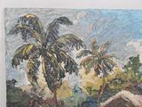 a painting of two palm trees on a painting board