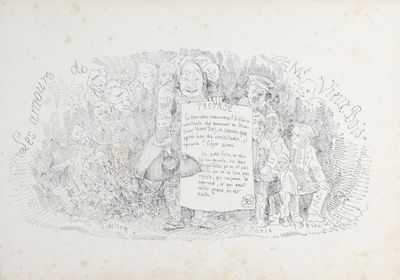 un dessin représentant un homme tenant une pancarte devant un groupe de personnes