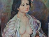une peinture représentant une femme avec une fleur dans les cheveux