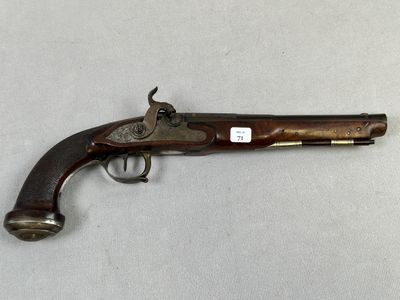 Pistolet de tir, à percussion. Canon rond, à pans à la moiti…