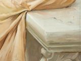 a painting of a woman sitting on a bench