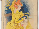 an old french poster advertising a woman in a yellow dress