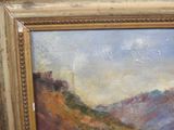 a picture of a painting of a mountain scene