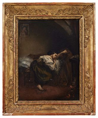 un tableau représentant une femme allongée sur un lit dans une chambre