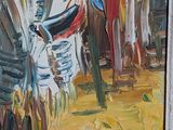 a painting of a man riding a horse in the desert