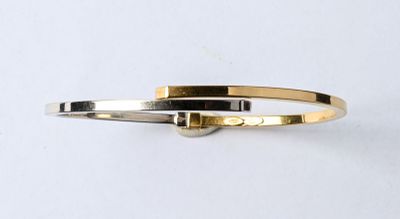 Bracelet rigide bicolore or et argent avec un fermoir carré
