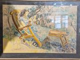 peinture d'une femme assise sur une chaise et lisant un livre