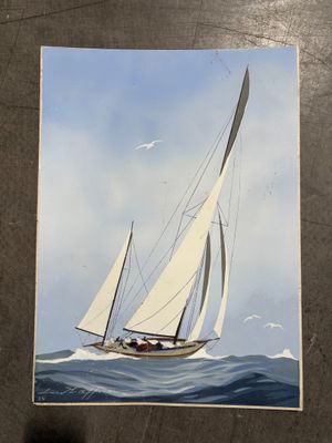 une photo d'un tableau représentant un voilier en mer