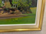 a picture of a painting of a forest scene in a gold frame