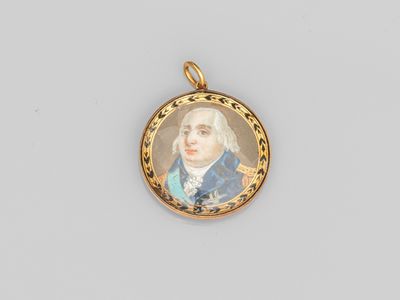 un portrait miniature représentant un homme vêtu d'un manteau bleu