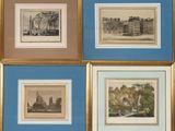 quatre tableaux représentant un château et une rivière, dans un cadre doré