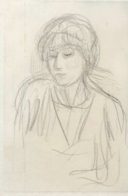 un dessin d'une femme avec un chapeau sur la tête