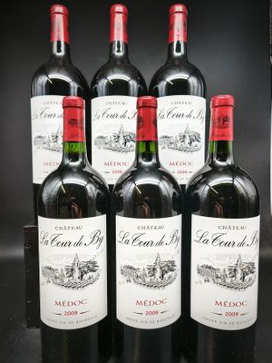 six bouteilles de vin rouge sont alignées sur une table