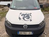 une camionnette blanche ornée d'un dragon, garée sur un parking
