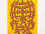 an image of a picture of a painting of a skull on a yellow background