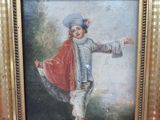 painting of a boy in a red cape holding a sword in a gold frame