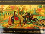 a picture of a painting of a man and a woman with horses