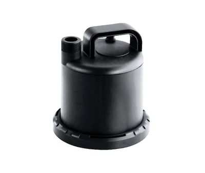 a close up of a black oil can on a white background
