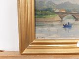 a painting of a man in a boat on the water