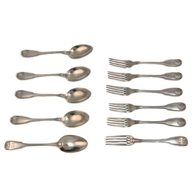 six spoons and six forks arranged in a row