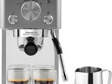 brevillelle espresso coffee machine with two cups and a pitcher
