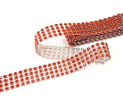 two rolls of red and white beaded ribbon on a white background
