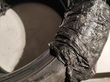 a tire that has been wrapped in a plastic wrap