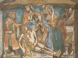 an image of a painting of a group of people on a stage