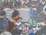 a painting of a group of people sitting around a table
