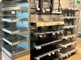 a large display case in a store with many shelves