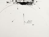a black and white drawing of a clock on a white wall