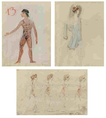 JACQUES DUPONT (1909-1978) Trois esquisse de costume pour le…