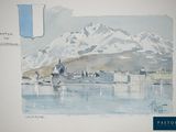 a picture of a watercolor painting of a city