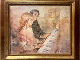 tableau représentant un homme et une femme jouant ensemble du piano