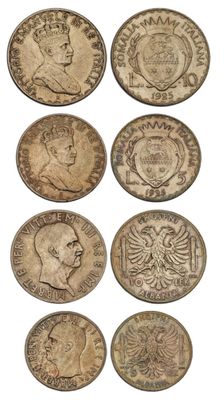 a group of old coins with different faces on them