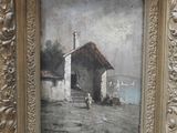 une image d'un tableau représentant une maison au bord de l'eau