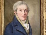 portrait d'un homme en manteau bleu, dans un cadre doré