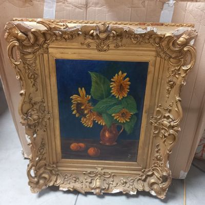 une photo d'un tableau représentant des tournesols dans un vase