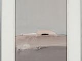 an abstract painting with a white frame on a wall