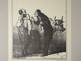 a drawing of a man and a woman standing next to a donkey