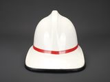an image of a white fireman ' s hat with a red band
