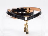 Ceinture Chanel en cuir noir et doré avec chaîne dorée
