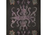 a black and purple quilt with a floral design on it