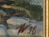 a painting of a man riding a horse in the snow