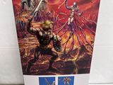 a box with a picture of a man and a woman fighting in front of a castle