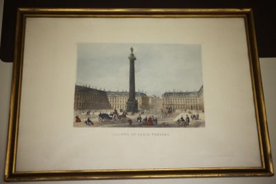 tableau représentant une vue de ville avec un monument en arrière-plan