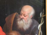 a painting of an old man with a beard and a red coat