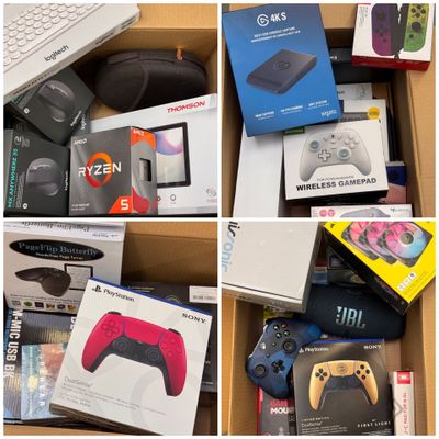 many different types of video game controllers in a box