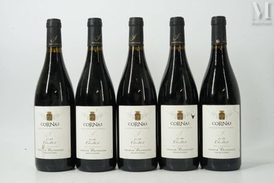six bouteilles de vin rouge sont alignées sur une surface blanche